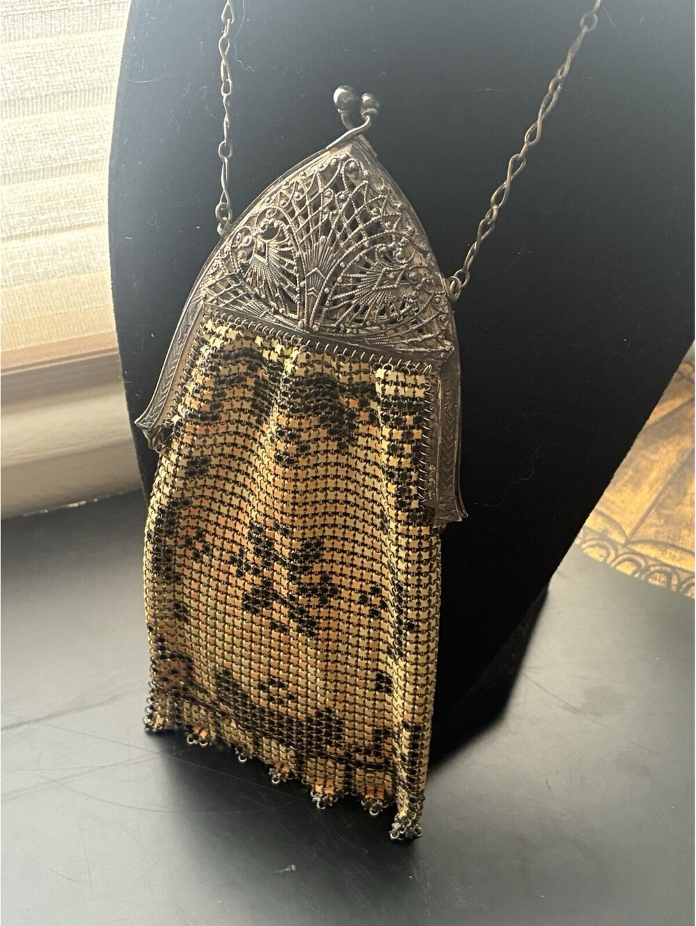 Art Deco Metal Mesh Evening Bag Original 1920s Silver Black Formal Purse